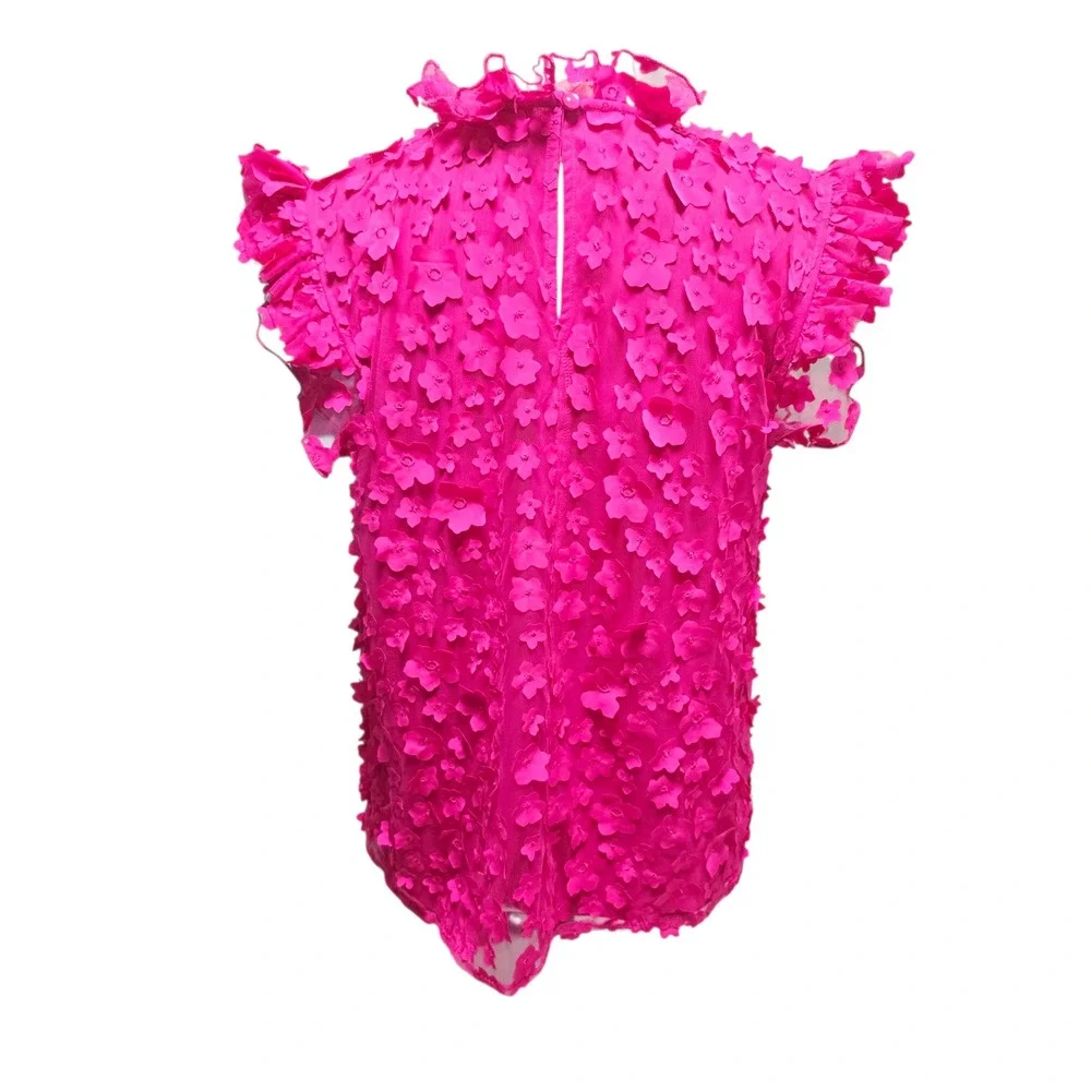 Eva Franco Vixen Top in Orchid Petal Hot Pink 3D Floral Applique Ruffle Size‎ 4